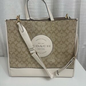 Coach Beige Signature Canvas Tote with Cream Trim